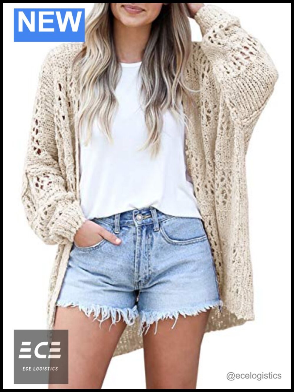 Lightweight Open Front Crochet Knit Cardigan Batwing Sleeve Summer Beachwear